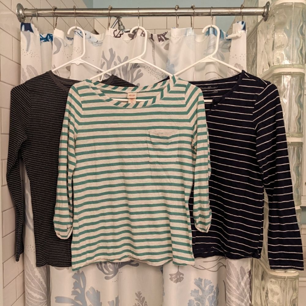 2/$20 Trio of Striped Cotton Long + 3/4 Sleeve Shirts Sz S + M